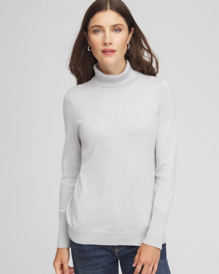 Chicos Metallic Turtleneck Pullover Sweaters - SILVER GLITTER