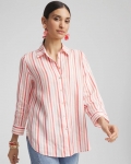 Chicos No Iron Striped Linen Shirt - CORAL BLOSSOM