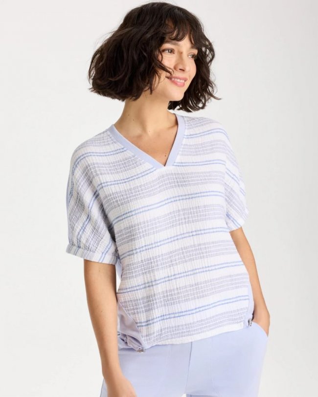 Chicos Zenergy® Striped Gauze Lounge Shirt - INDIGO ICE