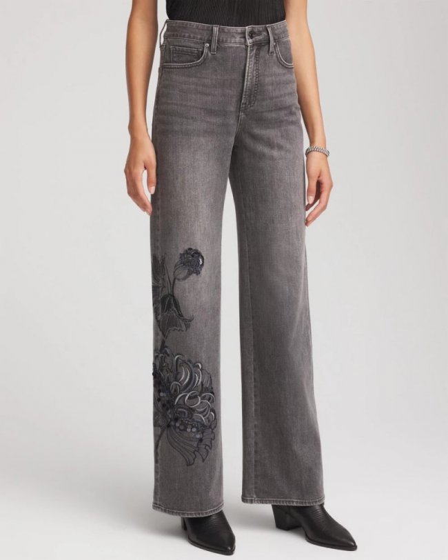 Chicos Printed High-Rise Wide-Leg Jean - WICKLOW WASH