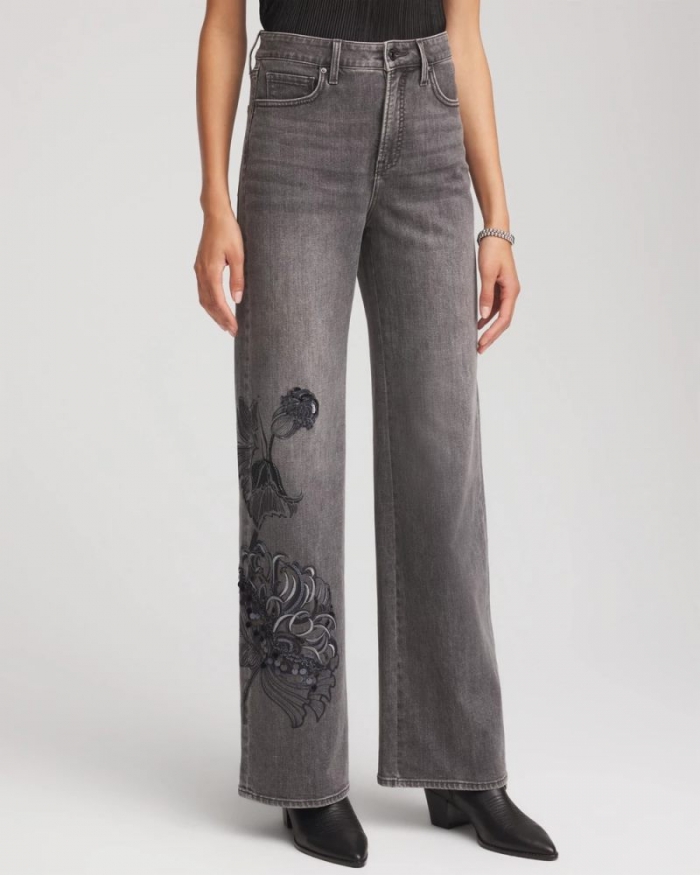 Chicos Printed High-Rise Wide-Leg Jean - WICKLOW WASH
