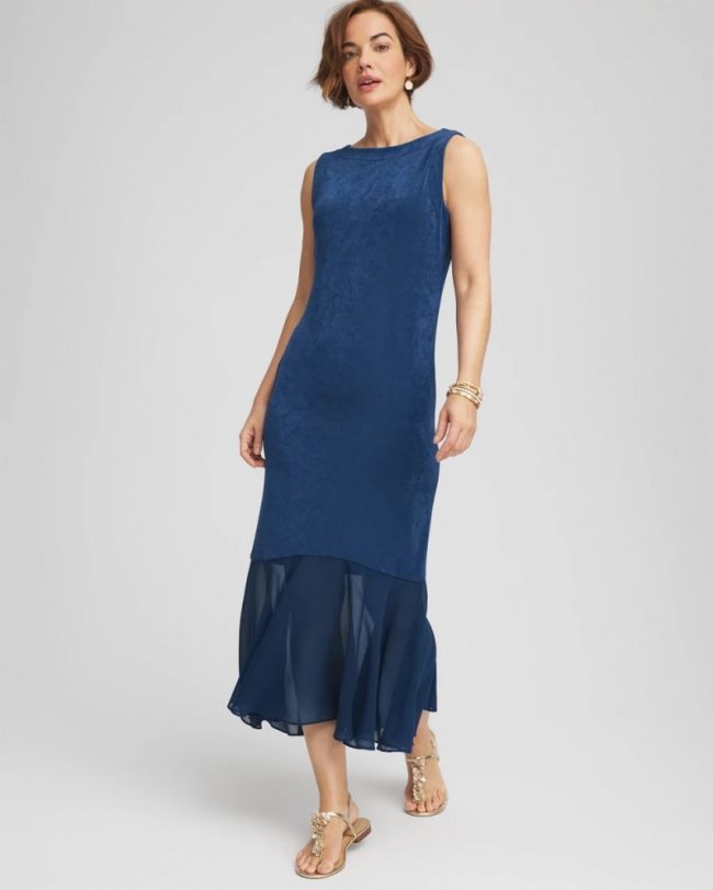 Chicos Travelers™ Chiffon Hem Dress - BLUE CASA