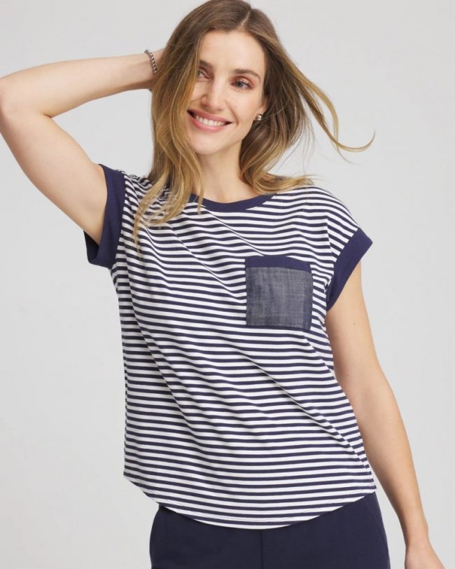 Chicos Zenergy® UPF Striped Tee - PASSPORT BLUE