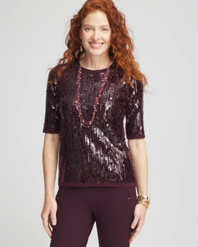 Chicos Sequin Pullover Sweater