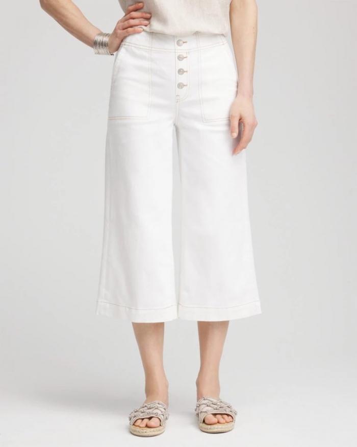 Chicos No Stain Pull-On Wide Capri Jeans - ALABASTER