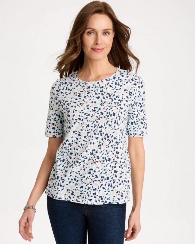 Chicos Cotton Slub Printed Tee - BONDI BLUE