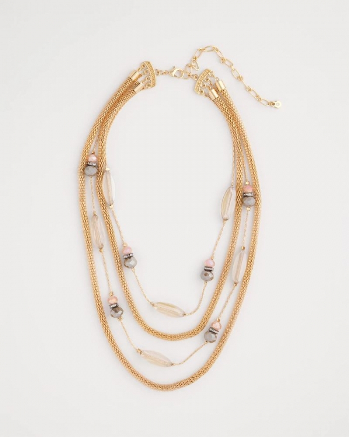 Chicos Multistrand Gold & Pink Tone Necklace - PINK