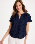 Chicos Cotton Embroidered Americana Star Blouse - PASSPORT BLUE Chicos Cotton Embroidered Americana Star Blouse - PASSPORT BLUE