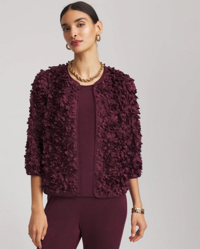 Chicos Travelers™ Collection Textured Rosette Jacket - BLACKENED BURGUNDY Chicos Travelers™ Collection Textured Rosette Jacket - BLACKENED BURGUNDY