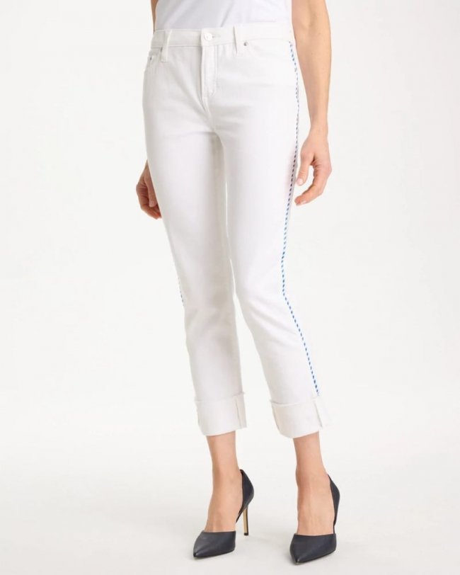 Chicos Girlfriend Roll Cuff Crop Jeans - ALABASTER