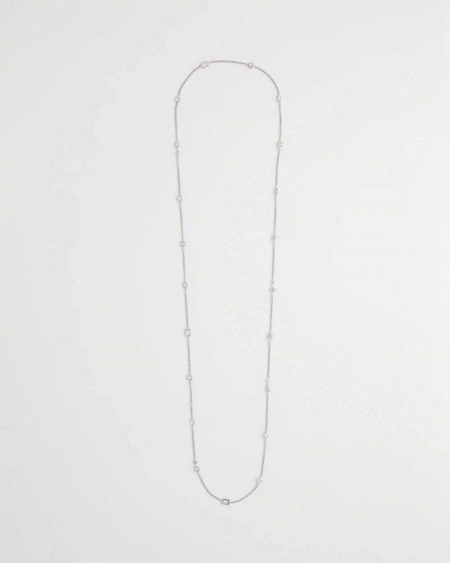 Chicos Fine Crystal Long Chain Necklace - SILVER