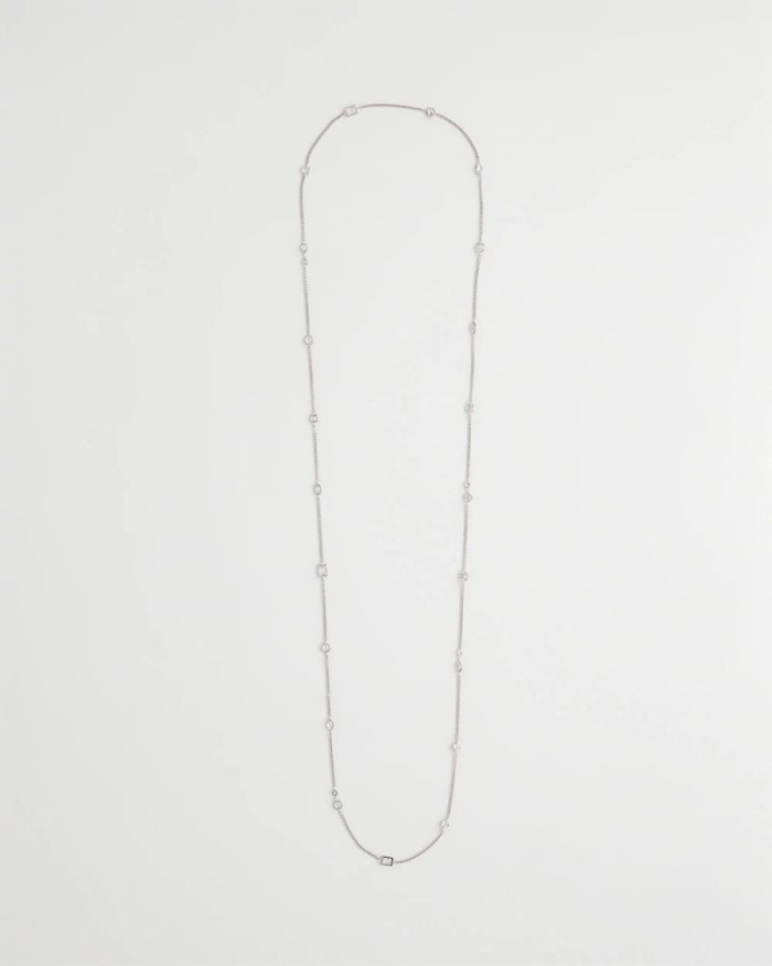 Chicos Fine Crystal Long Chain Necklace - SILVER