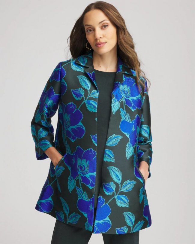 Chicos Travelers™ Collection Jacquard Jacket - DARKEST SPRUCE Chicos Travelers™ Collection Jacquard Jacket - DARKEST SPRUCE