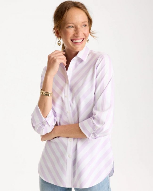 Chicos No Iron Stretch Striped Shirt - ORCHID MIST