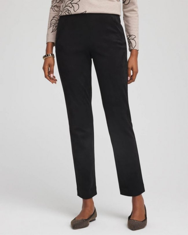 Chicos Faux Suede Juliet Slim Ankle Pants - BLACK