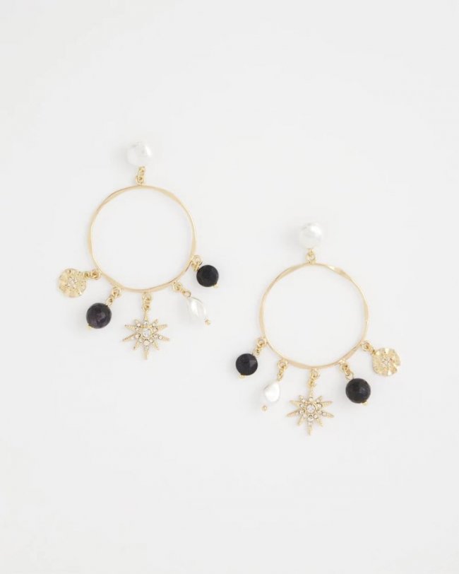 Chicos Starry Night Charm Hoop Earrings - GOLD