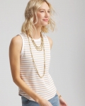 Chicos Striped Ribbed High-Neck Tank - WILD TRUFFLE Chicos Striped Ribbed High-Neck Tank - WILD TRUFFLE