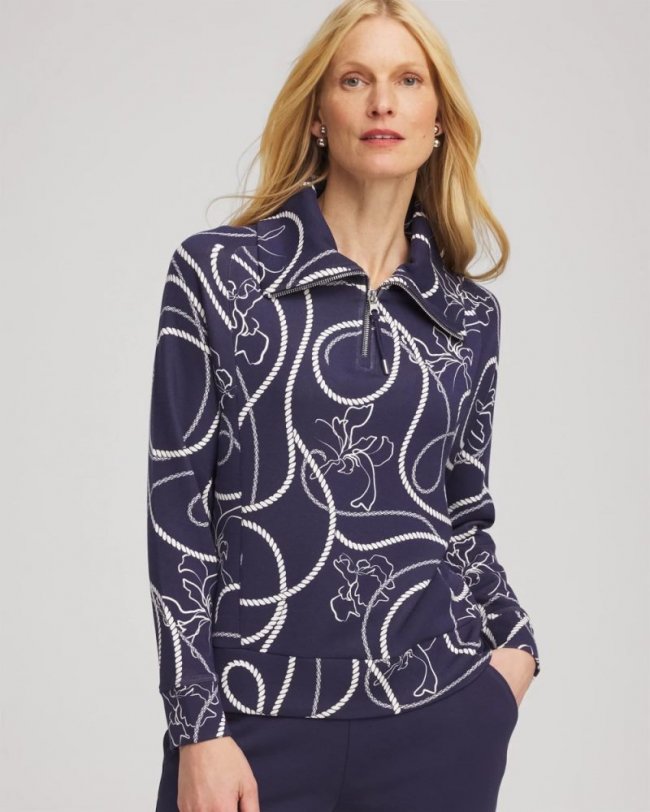 Chicos Zenergy® Soft Melody Half-Zip Top - PASSPORT BLUE