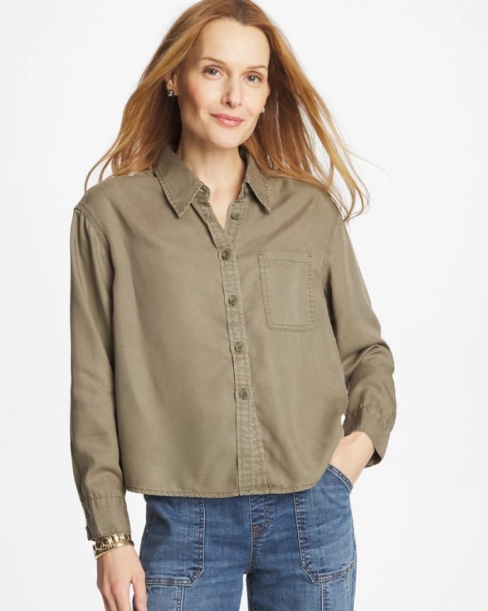 Chicos Classic Collared Denim Shirt - LICHEN