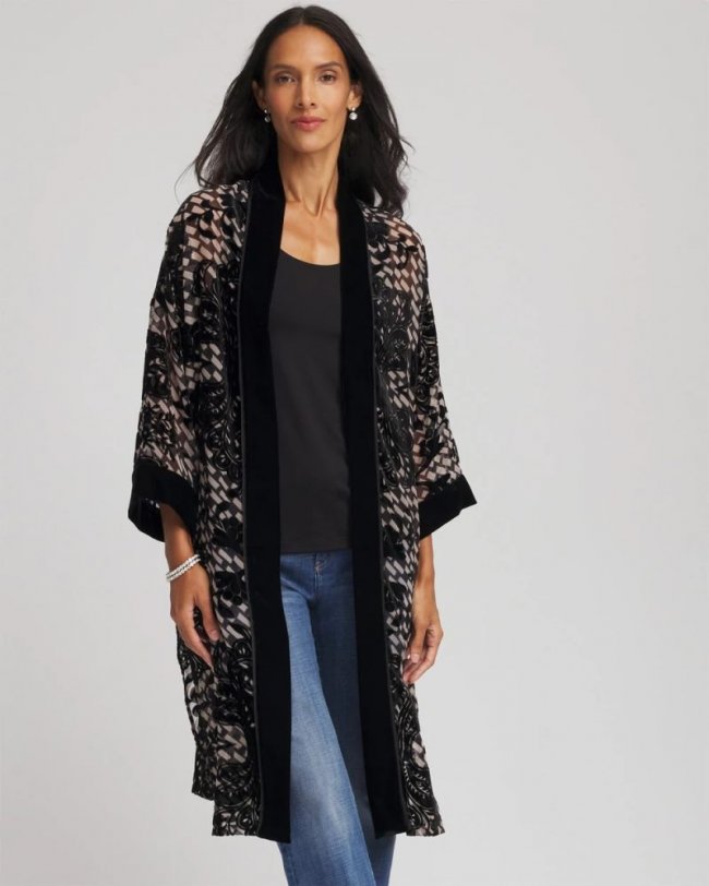 Chicos Art Deco Burnout Kimono