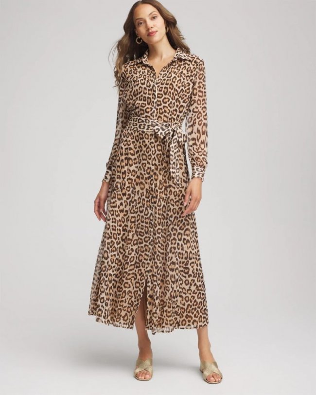Chicos Cheetah-Print Godet Dress - BRIAR BROWN