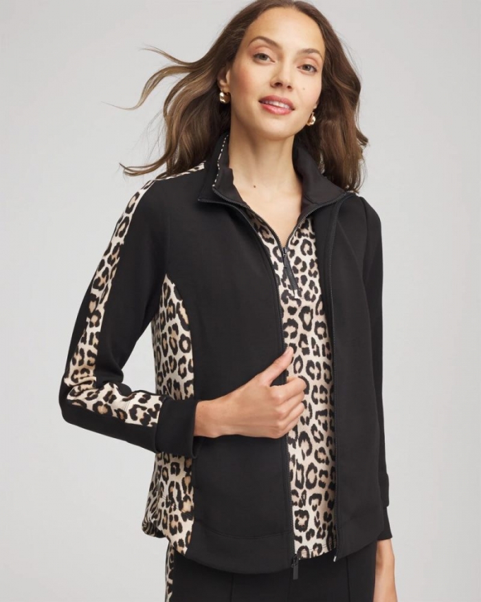 Chicos Zenergy® Mockneck Animal Print Jacket - BLACK