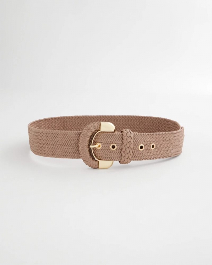 Chicos Satin Stretch Metal Belt - TAUPE
