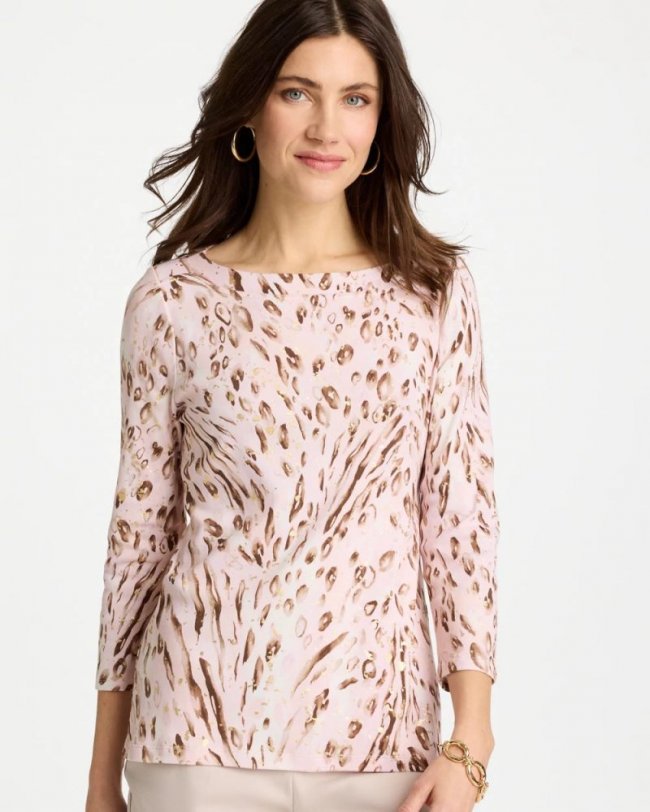Chicos Animal Foiled Pima 3/4 Sleeve Tee - ALABASTER Chicos Animal Foiled Pima 3/4 Sleeve Tee - ALABASTER