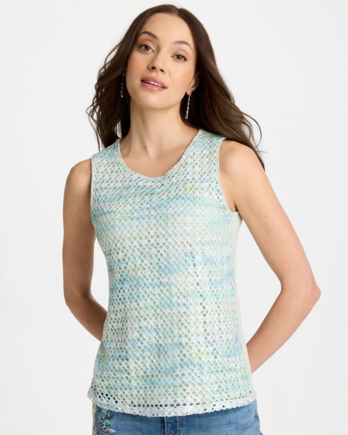 Chicos Mermaid Sequin Mesh Crochet Tank - BLUE ORCHID