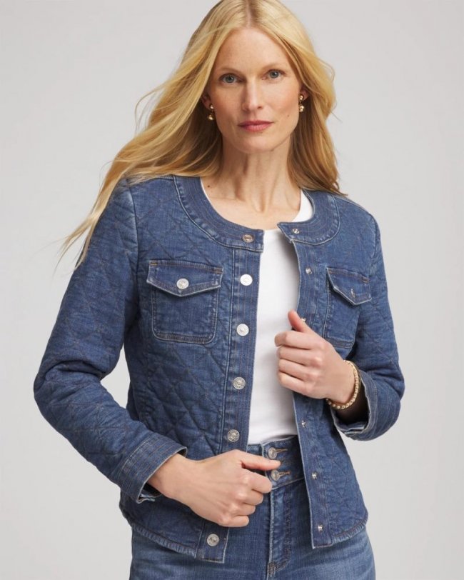 Chicos Quilted Denim Jacket - WILMA INDIGO Chicos Quilted Denim Jacket - WILMA INDIGO