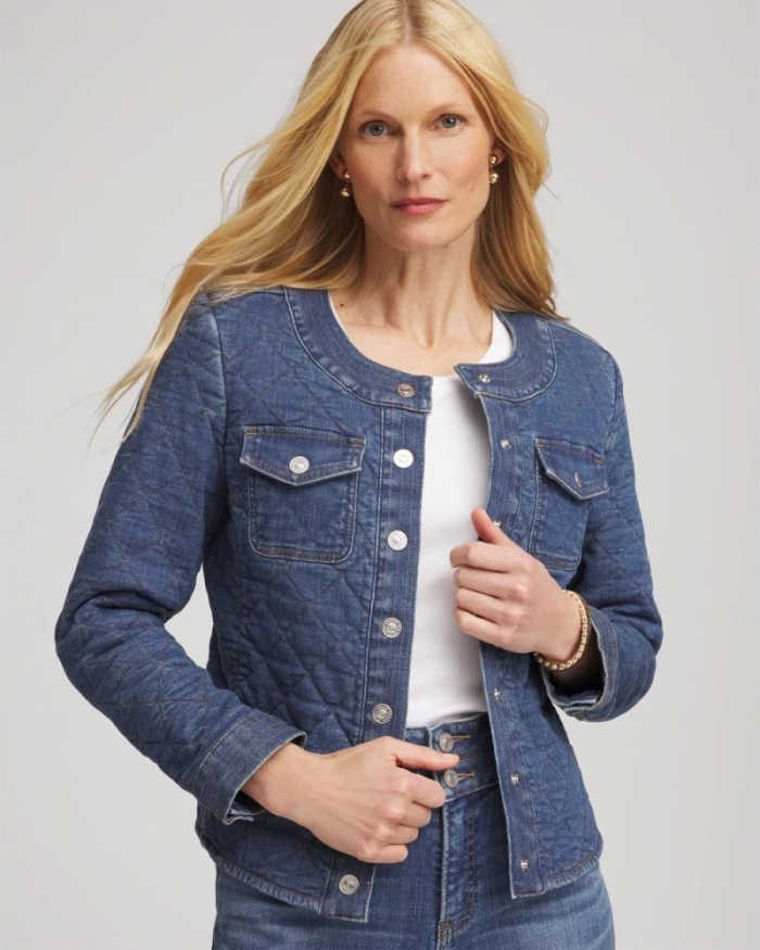 Chicos Quilted Denim Jacket - WILMA INDIGO