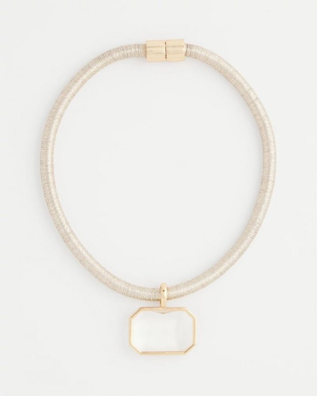 Chicos Goldtone Glass Gem Pendant Cord Necklace - GOLD