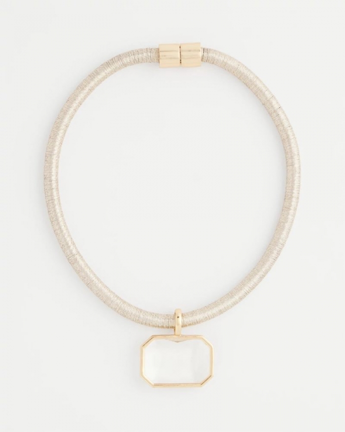 Chicos Goldtone Glass Gem Pendant Cord Necklace - GOLD