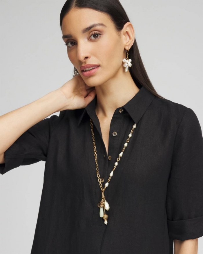 Chicos Convertible Multi-Strand Jade & Faux Pearl Charm Necklace - WHITE/GOLD