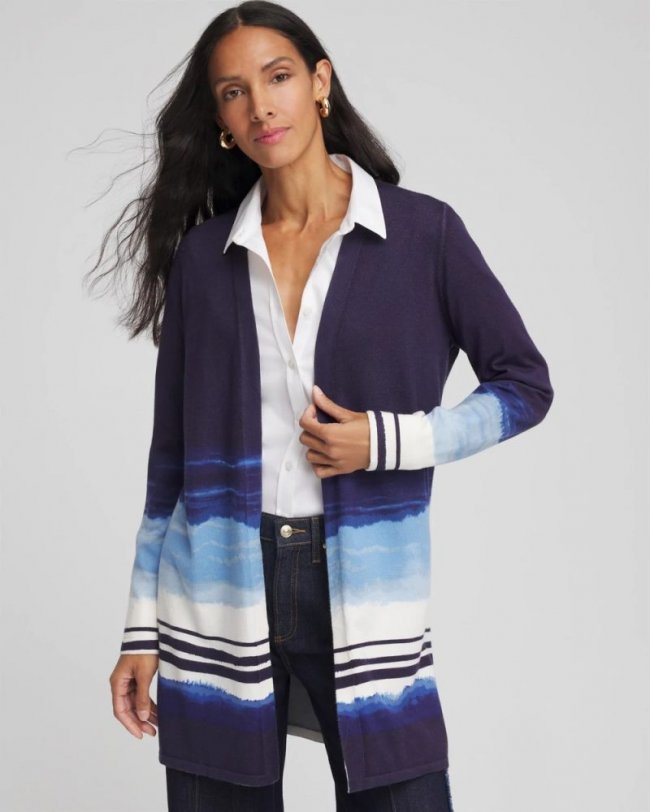Chicos Stripe Ombre Duster Cardigan - PASSPORT BLUE