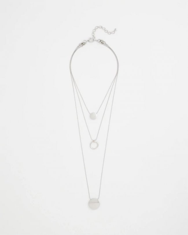 Chicos Silver Triple Pendant Necklace - SILVER