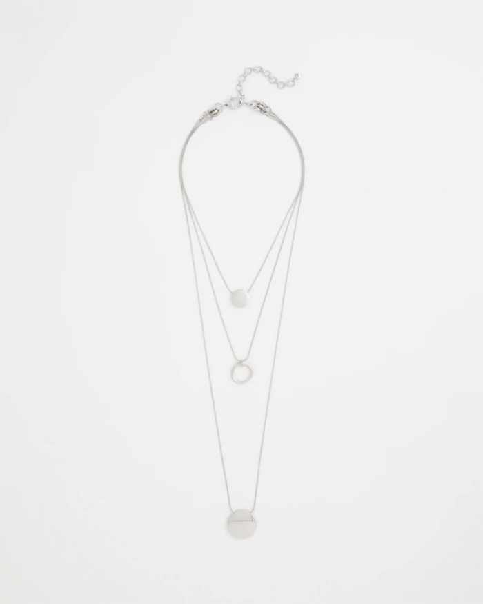 Chicos Silver Triple Pendant Necklace - SILVER