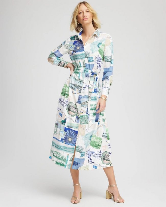Chicos Port Call Maxi Shirtdress - ECRU
