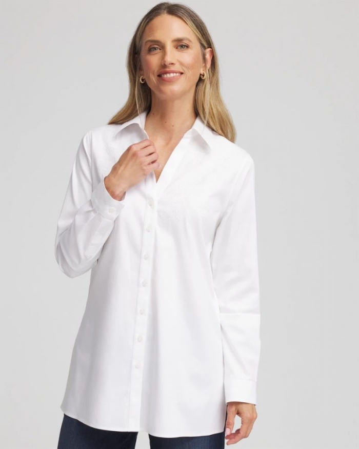 Chicos No Iron Embroidered Classic-Fit Shirt - OPTIC WHITE