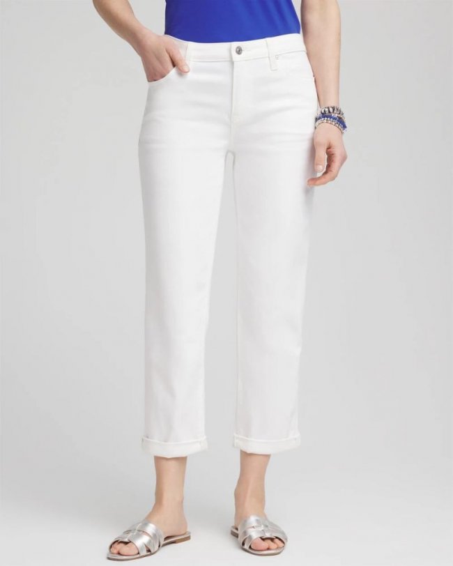 Chicos No Stain Boyfriend Cropped Jeans - ALABASTER
