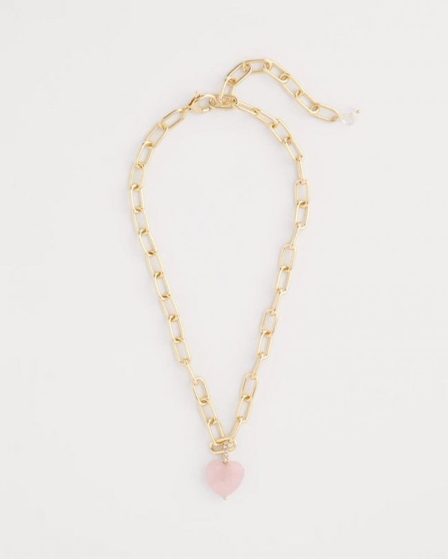 Chicos Genuine Quartz Heart Pendant Necklace - PINK