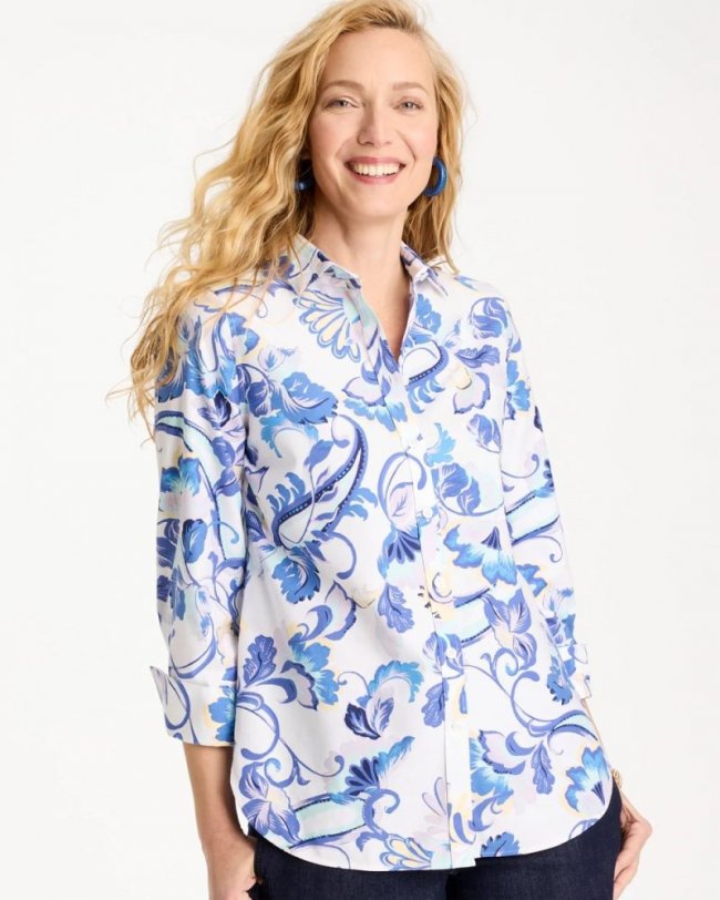Chicos No Iron Stretch Paisley Shirt - AMPARO BLUE