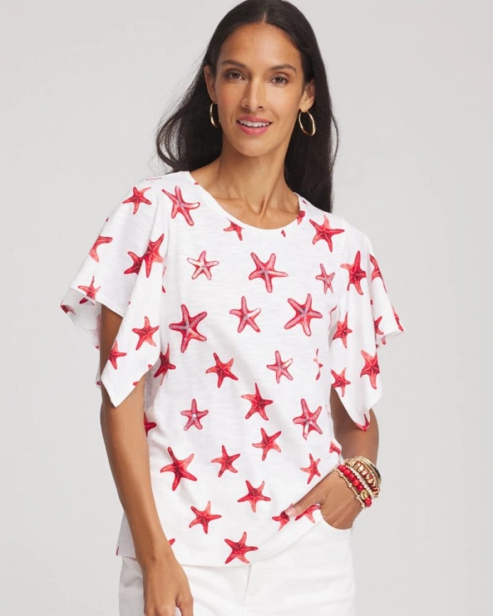 Chicos Starfish Handkerchief-Sleeve Slub Tee - ALABASTER