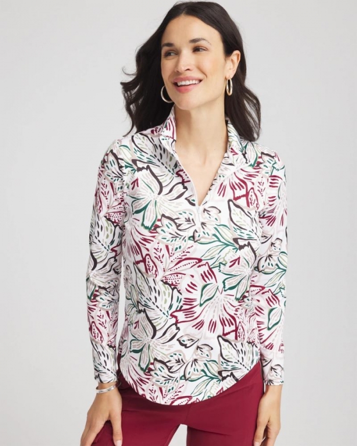 Chicos Zenergy® UPF Floral Mockneck Golf Top - RUSSET RED