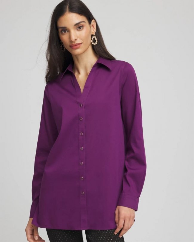 Chicos No Iron Novelty Button Tunic - PURPLE ROYALE