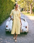 Chicos Embellished Linen-Cotton Shirtdress - GOLDEN HAZE