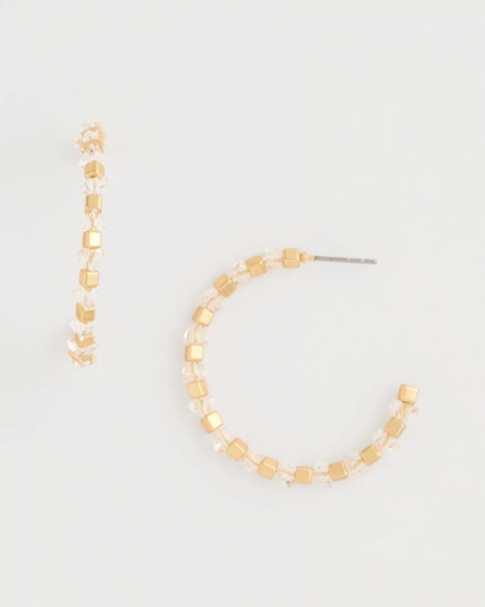 Chicos Sea Foam Hoop Earrings - WHITE/GOLD