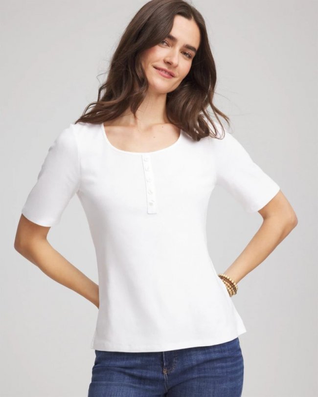 Chicos Pima Cotton Henley Tee - ALABASTER