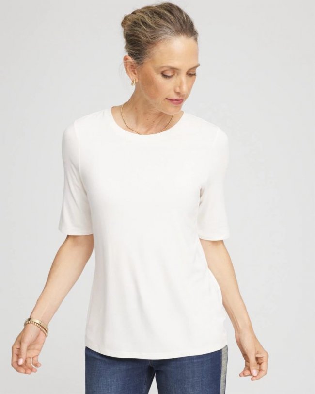 Chicos Elbow Sleeve Tee - ECRU Chicos Elbow Sleeve Tee - ECRU