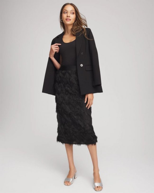 Chicos Chevron Fringe Party Skirt - BLACK